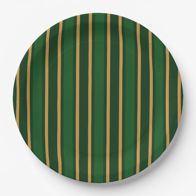 Springbok green and gold candy stripes paper plate (Front)