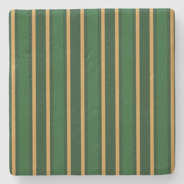 Springbok green and gold candy stripes stone coaster (Front)