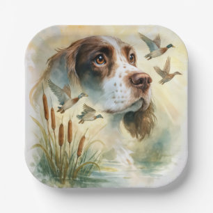 Springer Spaniel and Mallard Duck Double Exposure Paper Plate