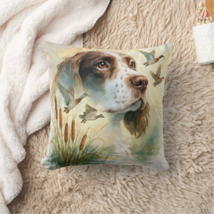 Springer Spaniel and Mallard Duck Double Exposure Throw Pillow