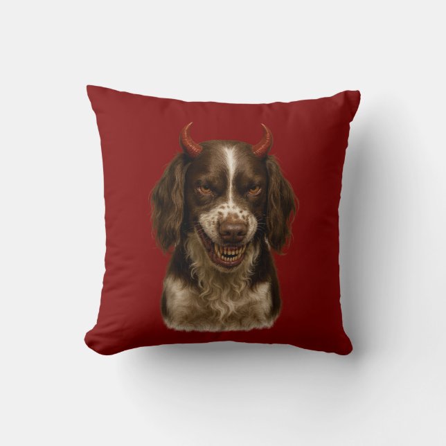 Springer Spaniel Angel / Devil naughty dog cushion (Front)