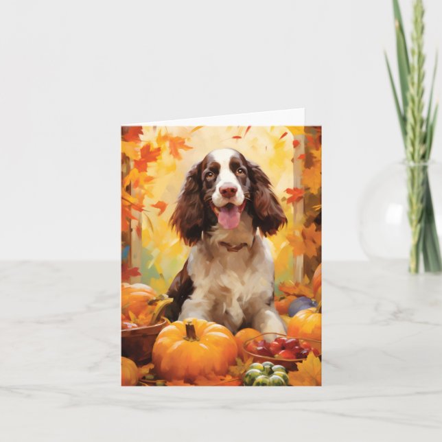 Springer Spaniel Autumn Thanksgiving  Card (Front)