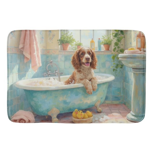 Springer Spaniel Bath Time Cheerful Bathroom Decor Mat (Front)
