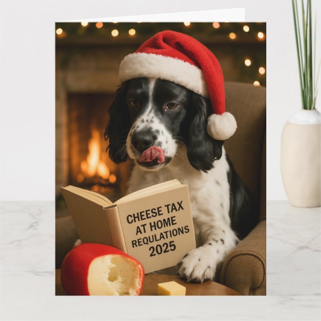 Springer spaniel  'Cheese Tax' Christmas card (Front)