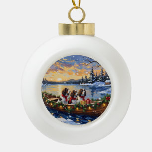 Springer Spaniel Christmas Boat Holiday Ceramic Ball Christmas Ornament