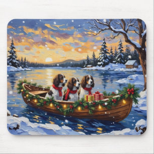 Springer Spaniel Christmas Boat Holiday Mouse Pad