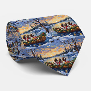 Springer Spaniel Christmas Boat Holiday Tie