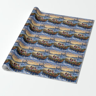 Springer Spaniel Christmas Boat Holiday Wrapping Paper
