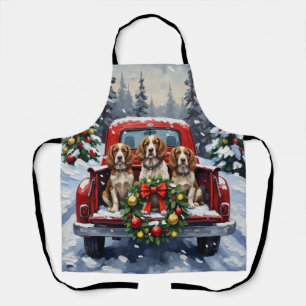 Springer Spaniel Christmas Red Truck Holiday Apron