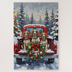 Springer Spaniel Christmas Red Truck Holiday Jigsaw Puzzle