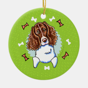 Springer Spaniel Christmas Wreath Ceramic Ornament