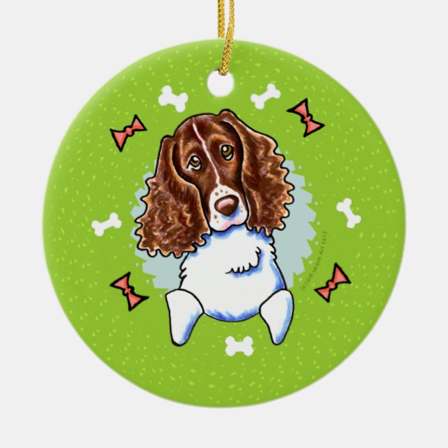 Springer Spaniel Christmas Wreath Ceramic Ornament (Front)