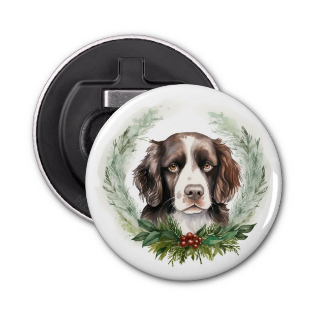 Springer spaniel Christmas Wreath Festive Pup Bottle Opener (Front)