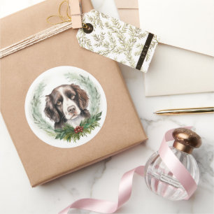 Springer spaniel Christmas Wreath Festive Pup Classic Round Sticker
