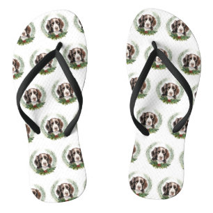 Springer spaniel Christmas Wreath Festive Pup Flip Flops