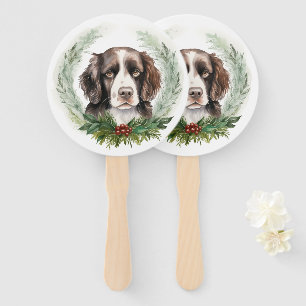 Springer spaniel Christmas Wreath Festive Pup Hand Fan