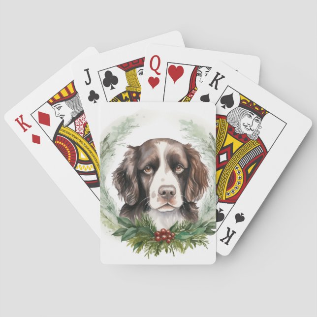 Springer spaniel Christmas Wreath Festive Pup Playing Cards (Back)