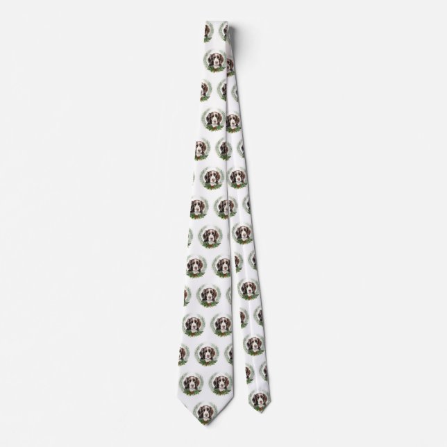 Springer spaniel Christmas Wreath Festive Pup Tie (Front)