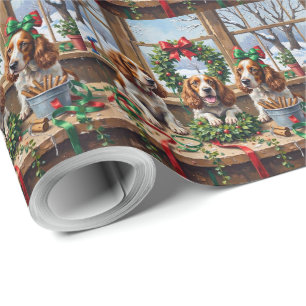 Springer Spaniel Christmas Wreath Making Holiday Wrapping Paper