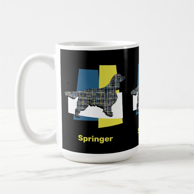 Springer Spaniel Cute Pet Dog Silhouette Y&B Grid Coffee Mug (Left)