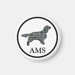 Springer Spaniel Cute Pet Dog Silhouette Y&B Grid Magnet