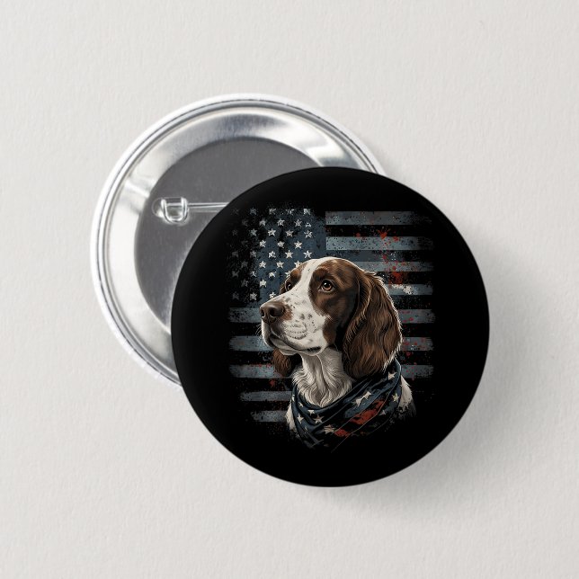 Springer Spaniel Dog American Flag 2 Inch Round Button (Front & Back)