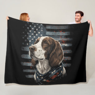 Springer Spaniel Dog American Flag Fleece Blanket