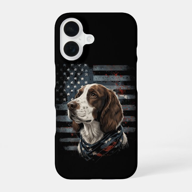 Springer Spaniel Dog American Flag iPhone 16 Case (Back)