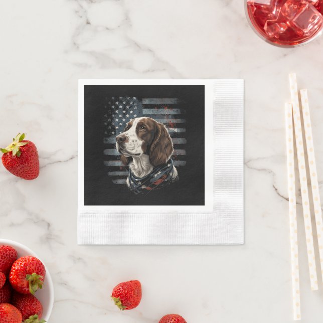 Springer Spaniel Dog American Flag Napkin (Insitu)