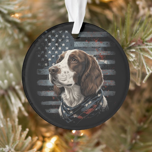 Springer Spaniel Dog American Flag Ornament (Tree)