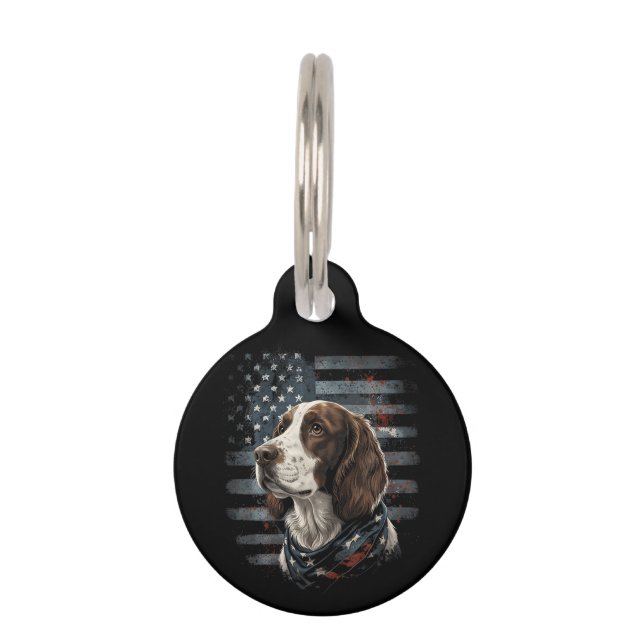 Springer Spaniel Dog American Flag Pet Tag (Front)