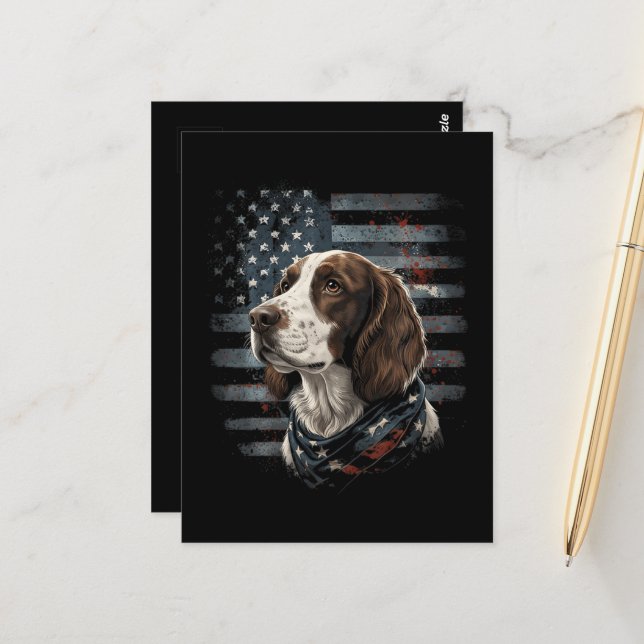 Springer Spaniel Dog American Flag Postcard (Front/Back In Situ)