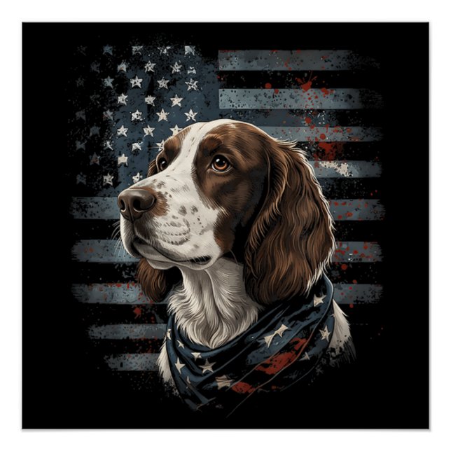 Springer Spaniel Dog American Flag Poster (Front)
