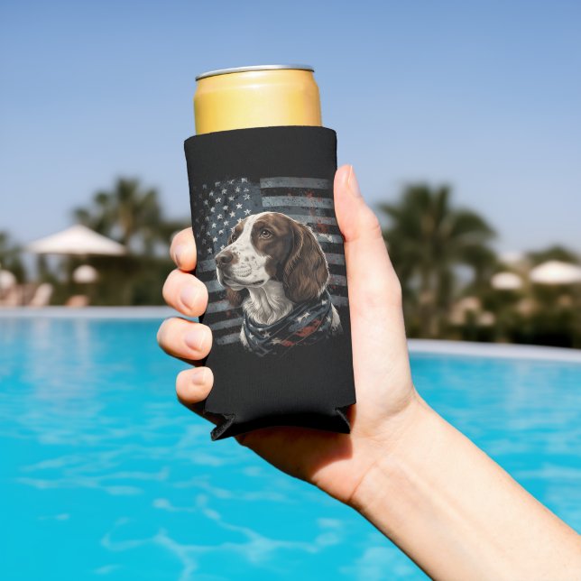 Springer Spaniel Dog American Flag Seltzer Can Cooler (In Situ Pool)
