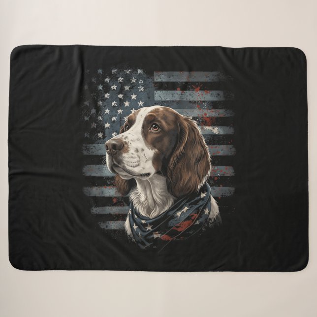 Springer Spaniel Dog American Flag Sherpa Blanket (Front (Horizontal))