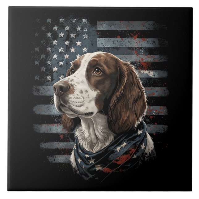 Springer Spaniel Dog American Flag Tile (Front)