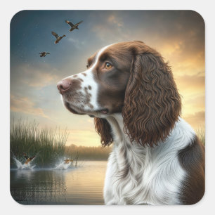 Springer Spaniel Dog By a Duck Pond Square Sticker
