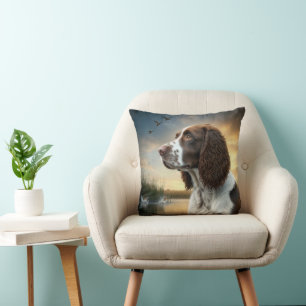 Springer Spaniel Dog By a Duck Pond Throw Pillow