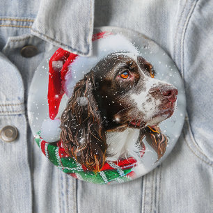 Springer Spaniel Dog Christmas Festive 6 Inch Round Button