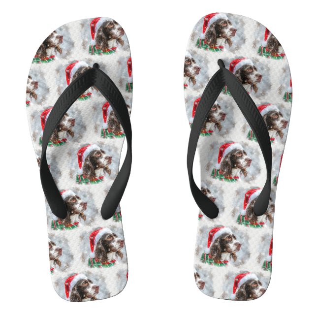 Springer Spaniel Dog Christmas Festive Flip Flops (Footbed)