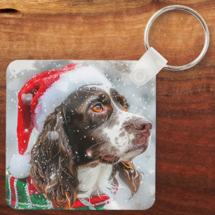 Springer Spaniel Dog Christmas Festive Keychain