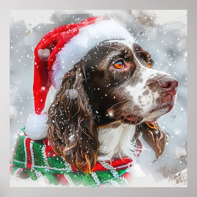 Springer Spaniel Dog Christmas Festive Poster (Front)