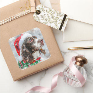 Springer Spaniel Dog Christmas Festive Square Sticker