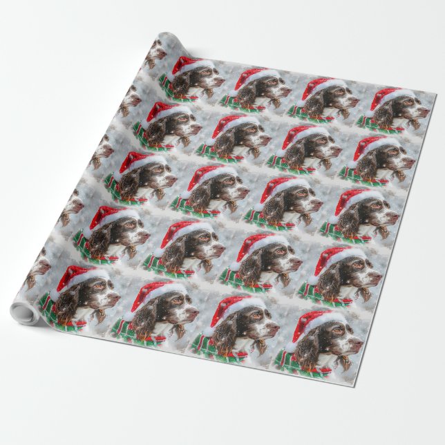 Springer Spaniel Dog Christmas Festive Wrapping Paper (Unrolled)