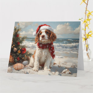 Springer Spaniel Dog Christmas Vintage Beach Card