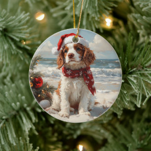 Springer Spaniel Dog Christmas Vintage Beach Ceramic Ornament