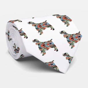 Springer Spaniel Dog Geometric Silhouette Plaid Tie