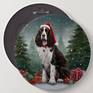 Springer Spaniel Dog in Snow Christmas 6 Inch Round Button