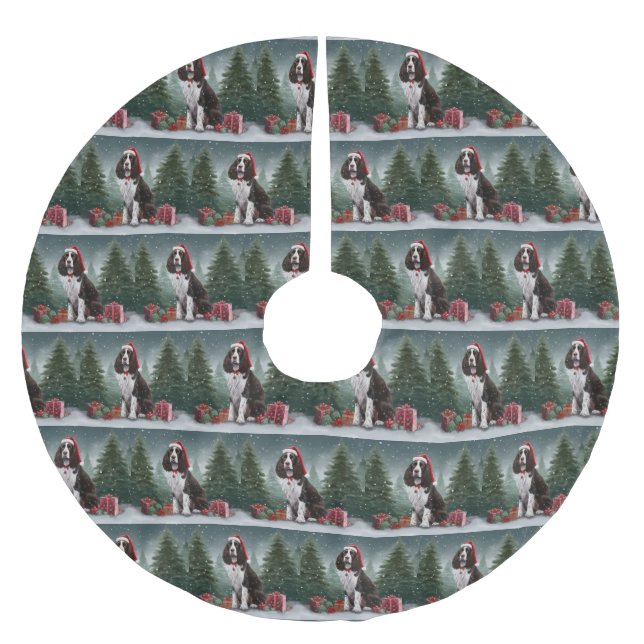 Springer Spaniel Dog in Snow Christmas Brushed Polyester Tree Skirt (Front)