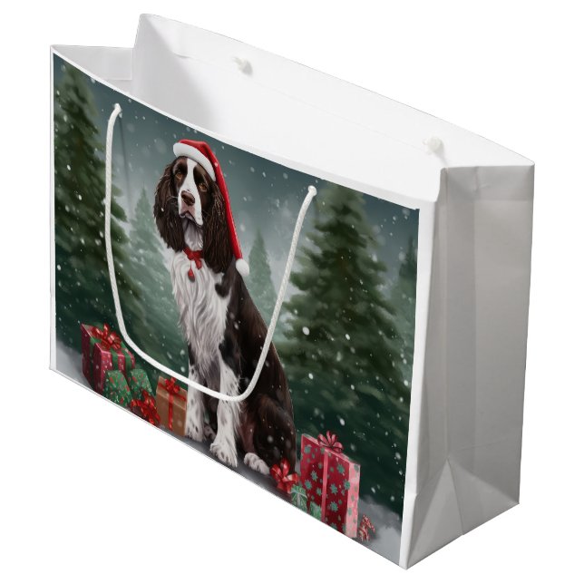 Springer Spaniel Dog in Snow Christmas Large Gift Bag (Front Angled)